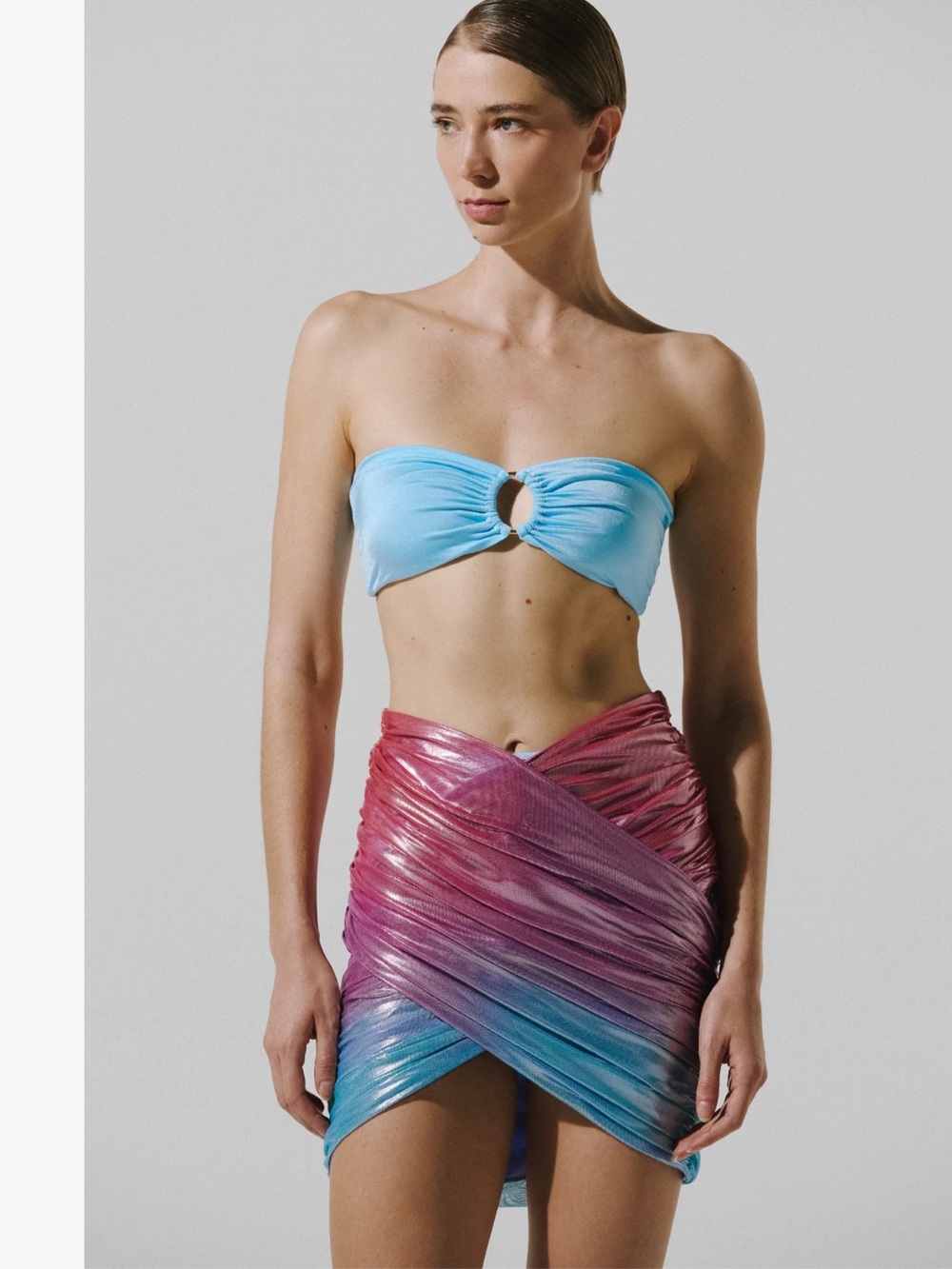 New Baobab Jasmin Pareto Mini Skirt Small Metallic Rainbow Color "Scratched"